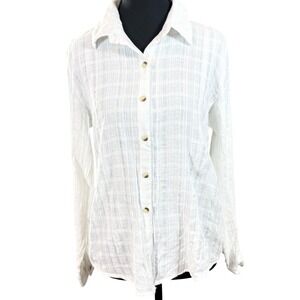 Women's White 100% Cotton Dobby Button Down Shirt Size Small, Lightweight Summer